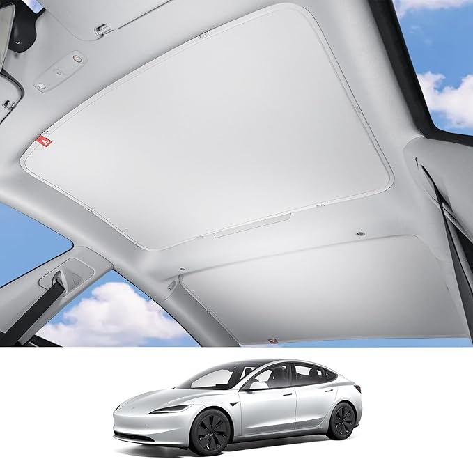 HALOBLK Non-Sagging Model 3 Sunshade Roof with Advanced Nano-Ice-Crystal Heat Insulation Coating, Foldable Roof Sun Shade with Storage Bag for 2024-2025 Model 3 Accessories