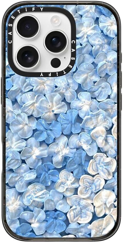 CASETiFY Impact Case for iPhone 16 Pro [Slim / 8.2 ft. 4X Military Grade Drop Protection/Compatible with Magsafe] - Blue Hydrangea - Clear Black