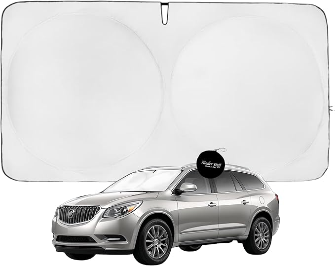 Windshield Sun Shade -Certified 99.87% UVB & 99.02% UVA Car Sun Shade. Award Winning Sunshade - Patented Technology | Compatible for Buick Enclave (2010-2017) | Car Shades by Kinder Fluff