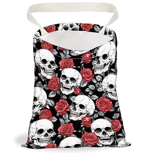 Skull Rose Print Car Trash Bag Hanging Garbage Bag with Snap Buttons Car-Back Seat Trash Storage Portable Dustbin for Car Interior Accessories Travel Camping