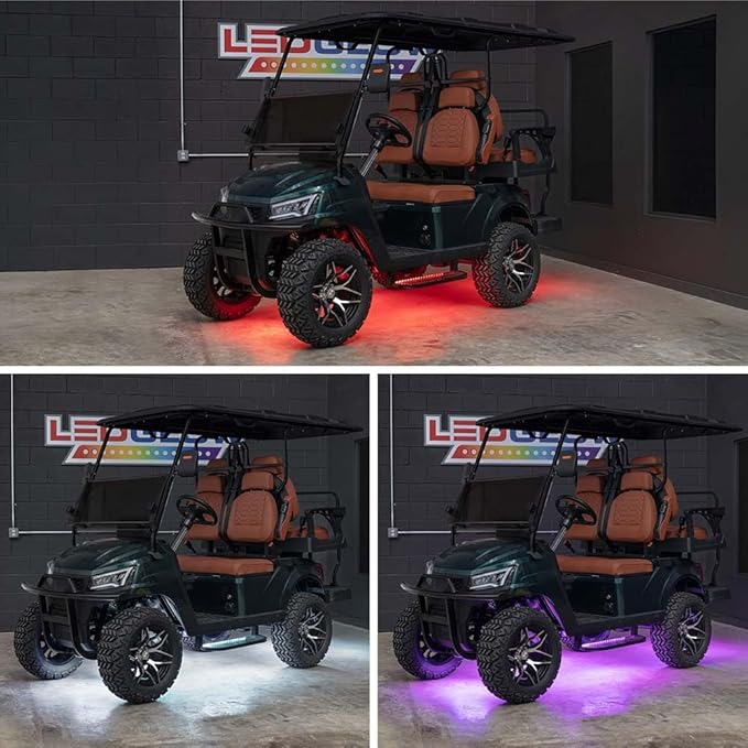 LEDGlow 4pc Million Color LED 4-Seater Golf Cart Underglow Accent Neon Lighting Kit Fits EZGO, Yamaha, Club Car, ICON, Evolution, Tomblerin, Star EV - for 12-Volt Battery - Water Resistant Flex Tubes