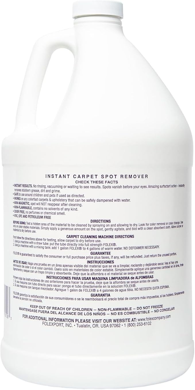 FOLEX 128 oz Instant Carpet Spot Remover Carpet Cleaner Gallon Refill - Removes Pet Accidents, Grease, Red Wine and More - 2 Pack