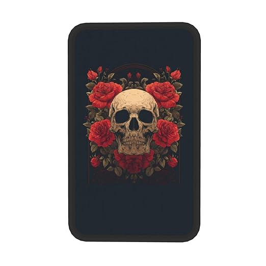 Skull with Red Roses Car Auto Armrest Cushion Cover Accessories Center Console Seat Box Pad Protector Universal Decoration for Most Vehicle SUV Truck