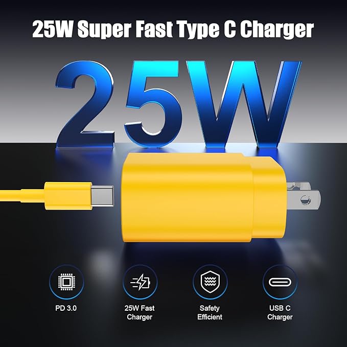 Essri Type C Charger Fast Charging for Samsung Galaxy S25/S24/S23/S22/Note 20,4Pack 25W Super USB C Fast Charger Block with (6ft+10ft) x2 Cables for iPhone 15/16 Pro Max/Plus, Android Phones-Yellow