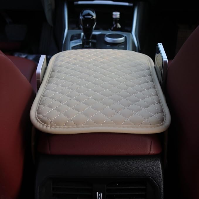 KAELTHAS Car Center Console Cushion Armrest Cover with 2 Storage Bags (Beige,Mid-Size)