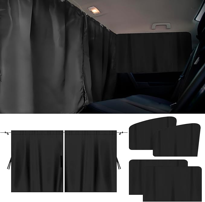5PCS Car Privacy Curtains, Auto Window Shades Kit with 2 Front&Rear Side Window Shades, 98% Light Blocking Divider Curtain, Privacy Window Cover, Baby Shade for Sleeping, Car Camping Essentials