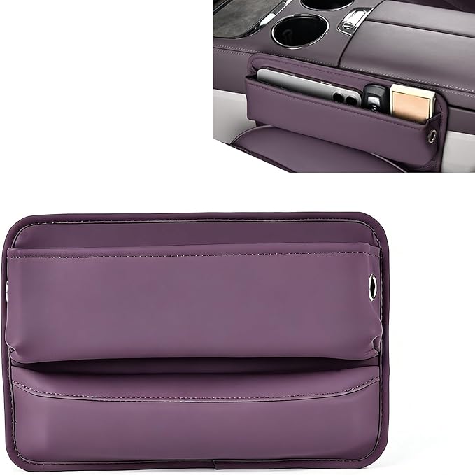Leather Car Seat Gap Filler, Waterproof Anti-Slip Side Storage Pouch for Phones Keys Glasses Cards, Universal for Most Cars, SUVs, Trucks (Purple)