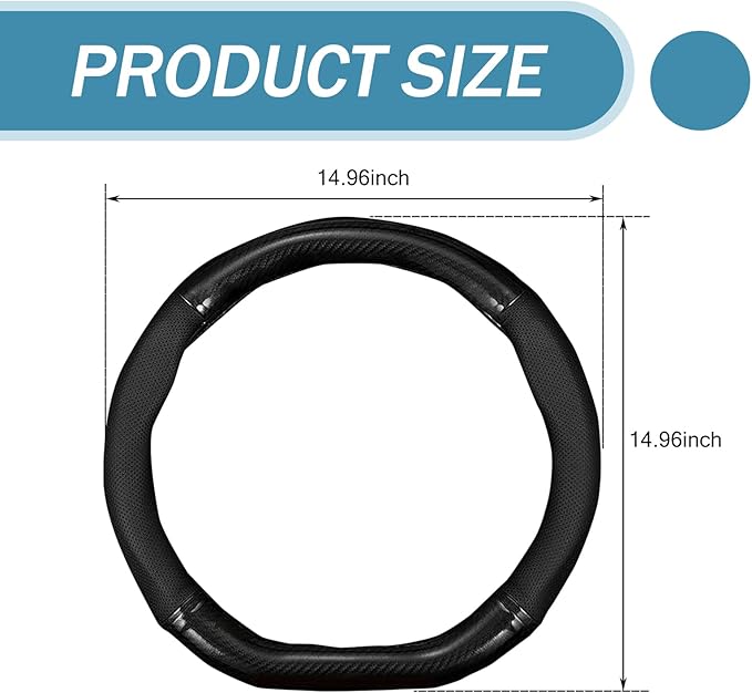 1 PC Car Universal Hand-Sewn Steering Wheel Cover for All Seasons, D-Shaped Carbon Fiber Non-Slip Sweat-Absorbent Breathable Steering Wheel Cover, Decorative Accessories, for Cars (Black)