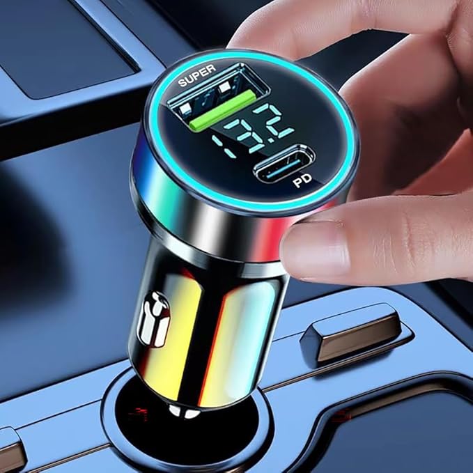 60W USB C Car Charger Adapter with Voltage Detection, PD30W+QC3.0 Fast Charge Cigarette Lighter Plug for iPhone/Android/Samsung/iPad Pro and More