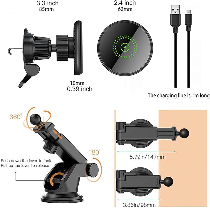 20W Fast Wireless Car Charger Magnetic Fast Wireless Charging Car Phone Holder Compatible with Magsafe for iPhone 17 16 15 14 13 12 Series, Air Vent Mount Dashboard/Windscreen Mount