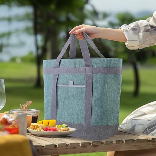 CIVJET Insulated Reusable Tote Bag for Grocery Shopping for Women/Men, Waterproof Cooler Bags for Travel/Beach/Picnic, Pizza/Food Delivery Bag to Keep Food Cold/Hot for Catering (Oxford Cloth, Green)