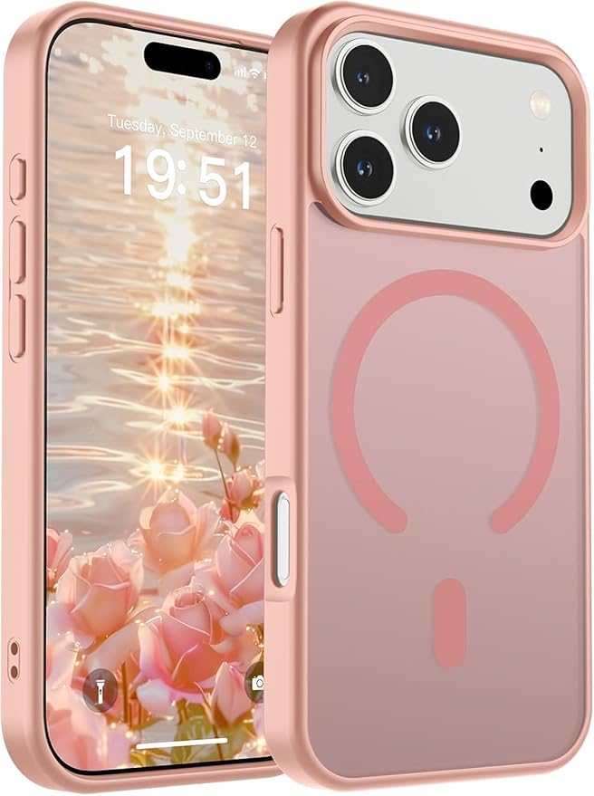 SUPFINE Magnetic for iPhone 17 Pro Case (Compatible with MagSafe)(Military Grade Drop Protection) Translucent Matte Shockproof with Anti-Fingerprint Phone Cover,Pink