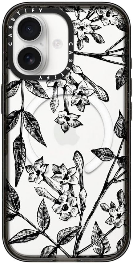 CASETiFY Impact iPhone 17 Case [Slim/Compatible with Magsafe / 8.2 ft. 4X Military Grade Drop Protection] - Botanical Jasmine - Clear Black