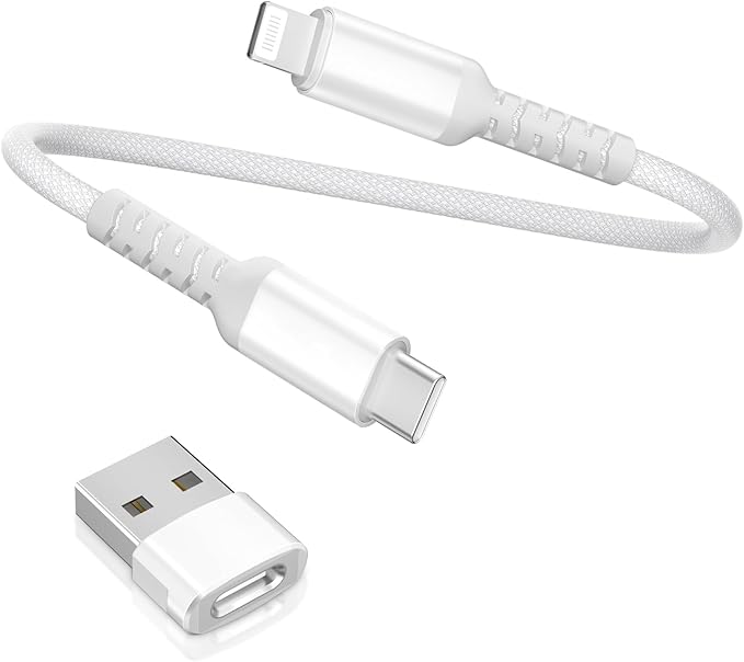 Basesailor Short 1FT USB C to Lightning Charger Cable with USB A Adapter,USB Type C Fast Charging Power Cord for Apple iPhone 14 13 12 11 Mini Pro Max Plus,XS XR X 8 7 6 5 SE,iPad 8 9 8th 9th Gen