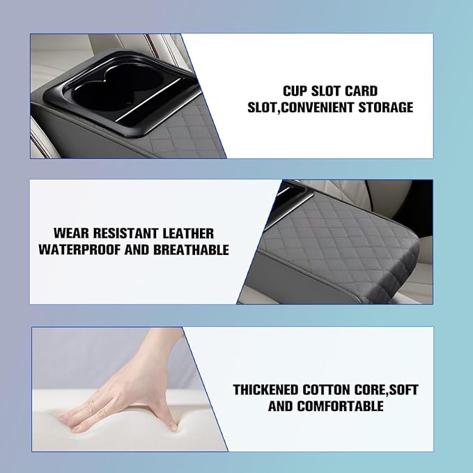 Car Center Console Armrest Pillow, Vehicle Armrest Seat Box Cushion Pad with Cup Holder & Phone Holder, Comfortable Auto Middle Console Cover, Universal for SUV RV Truck (Diamond, Gray)
