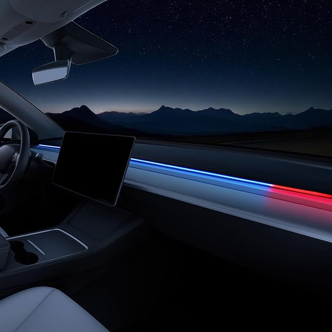 Ambient Light with Blind Spot Warning LED Compatible for Tesla Model Y (2020-2024) & 3 (2022-2023) AMD Interior Lights Strip 3.77ft for Tesla Custom Color Modes Neon Light Kit Plug-and-Play