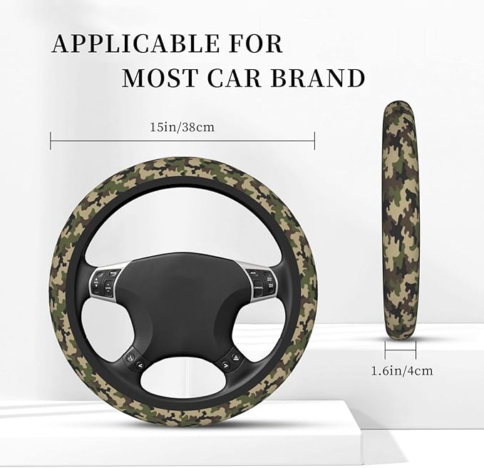 Army Green Camo Auto Car Steering Wheel Cover Universal 15 Inch Neoprene Interior Decor Protection Accessories