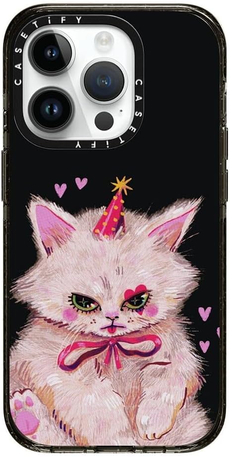 CASETiFY Impact Case for iPhone 15 Pro [4X Military Grade Drop Tested / 8.2ft Drop Protection/Compatible with Magsafe] - Clown Kitty - Clear Black