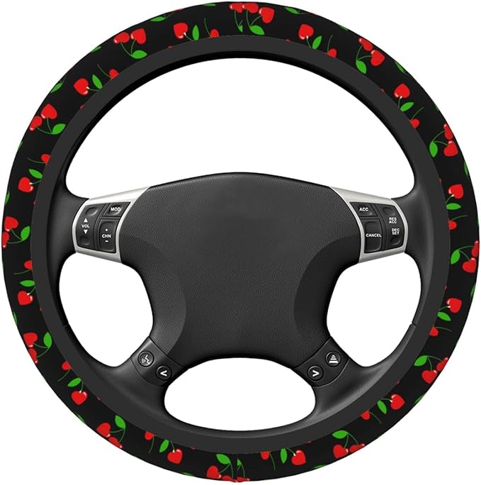 Red Hearts Cherry Steering Wheel Cover for Men Women Universal Car Accessories 15 Inch Neoprene Auto Interior Decor