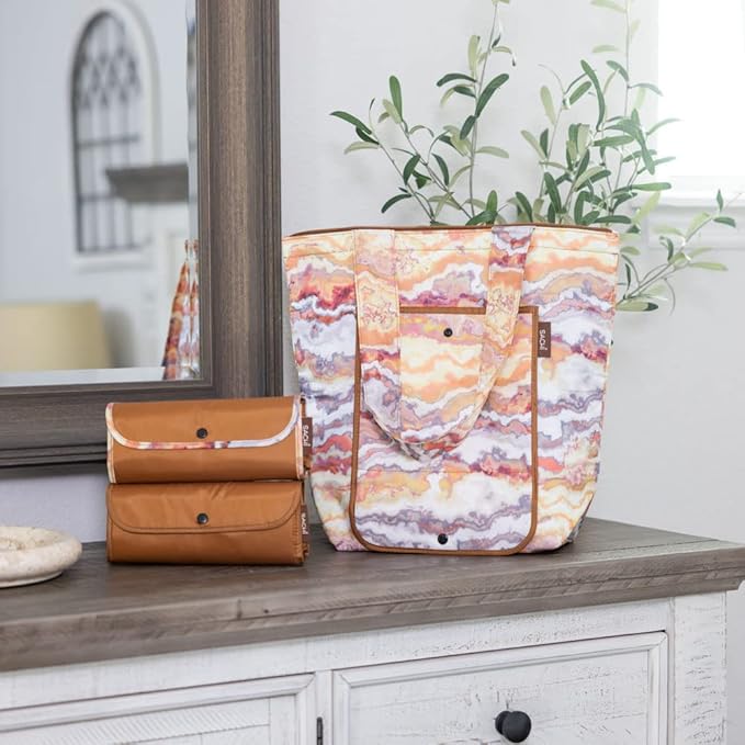 Sachi 3 Piece Market Tote Set – Insulated Therm,an Reusable Grocery Bags for Cold and Hot Foods – Lightweight, Portable and Fold-able (Marble Sunset)