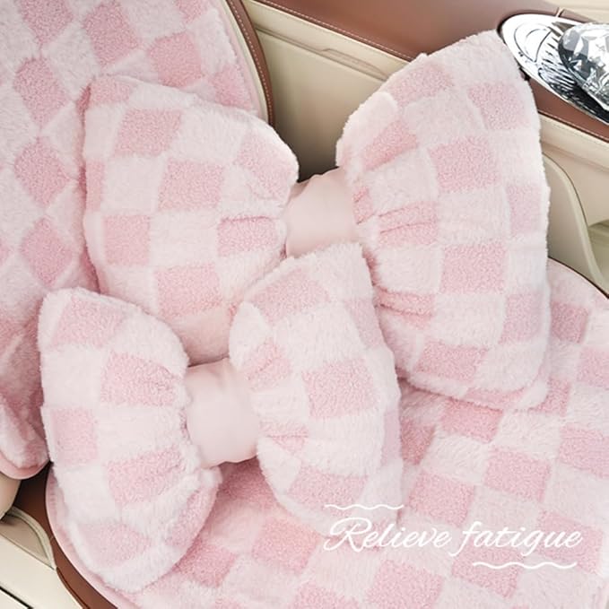 4 Pack Car Neck Pillow and Lumbar Support Cushion Plush Butterfly Knot Headrest Pillow Comfortable Waist Support Cute Car Interior Decor