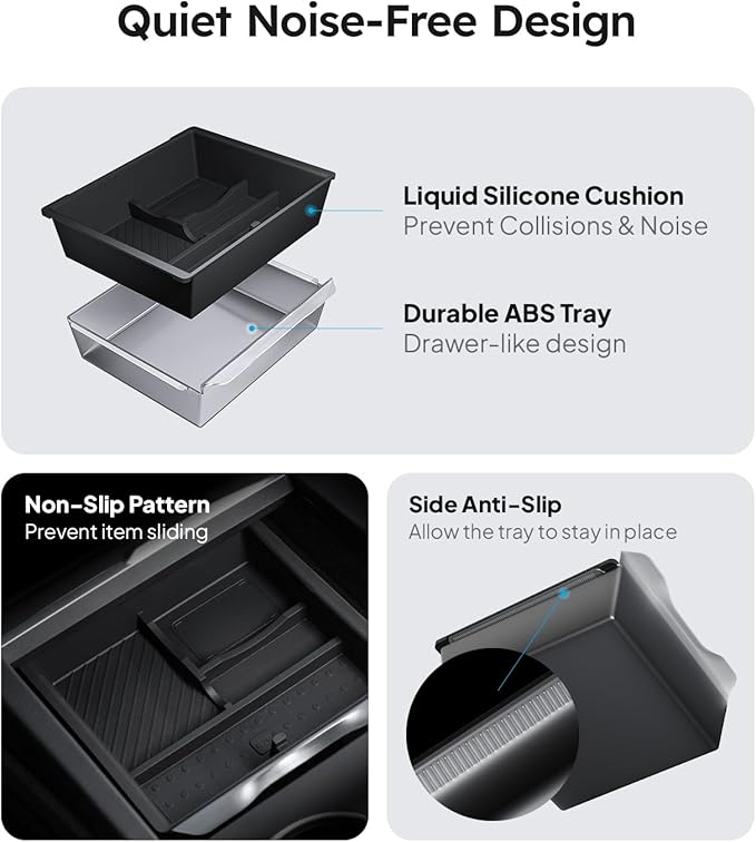 Wigoo Center Console Organizer for Tesla Model Y Juniper (Only Premium & Performance 2025 2026) and All Model 3 Highland Accessories [Double-Layer Storage, Smooth Sliding] 2PCS Black