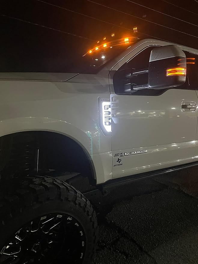 iJDMTOY Xenon White LED Background Illumination Kit Compatible with 2017-2021 Ford F250 F350 F450 Super Duty Side Fender Chrome Emblem