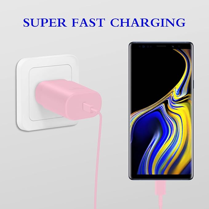 Type C Charger, 2-Pack 25W Type C Super Fast Charging Block with 6ft USB C Charger Cable Compatible with Galaxy S23 Ultra/S23+/S22/S21/S20/Phone 16/16 Plus/16 Pro Max/15/15 Pro Max/15 Plus-Pink
