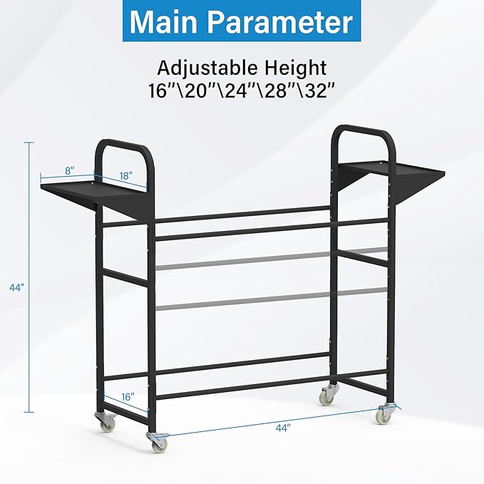 Tire Storage Rack 44" x 44" x 18" with Anti-Dust Cover, Rolling Adjustable Black Alloy Steel Tire Rack for Garage with 4 Swivel Casters & 2 Storage Shelves