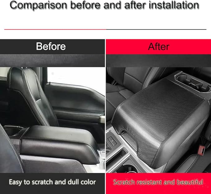 XITER 1PC Leather Center Console Armrest Box Cover Waterproof Cushion Pad for F150 2015-2020 F250 F350 F450 Super Duty 2017-2022 Expedition 2018-2023(Carbon Fiber)
