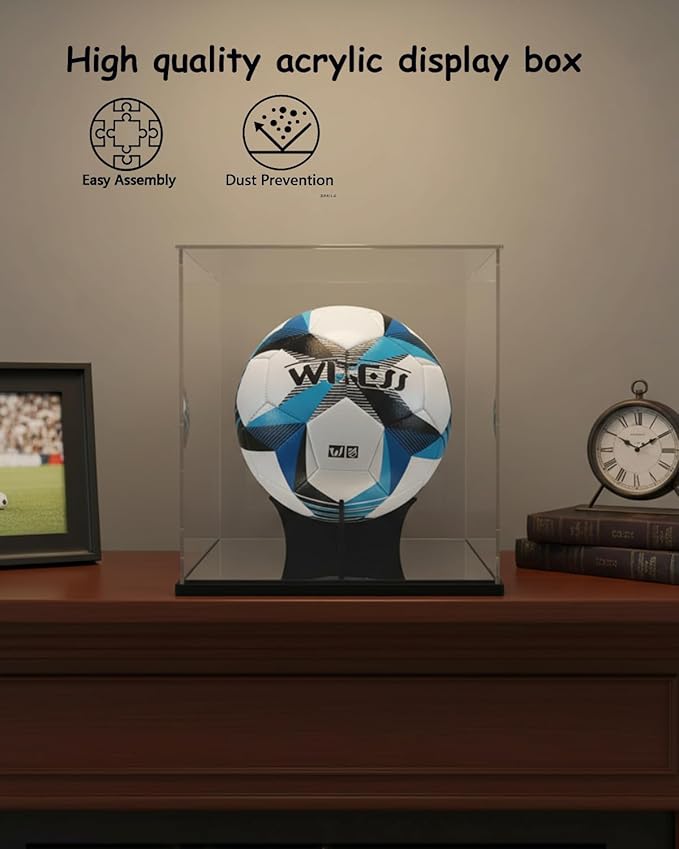 Soccer Ball Display Case Full Size,Acrylic Display Case for Soccer Ball Collectibles,Clear Storage for Soccer Ball Volleyball Collectible Sports Memorabilia Case (10x10x10.2inch)