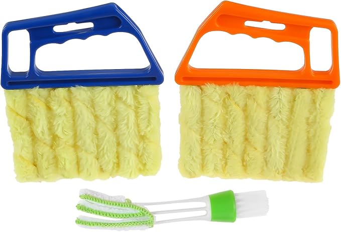3Pcs Window Venetian Blind Cleaner Duster Tool, 2Pcs Washable 7 Fingers Dusting Cleaner and 1Pc Air Vent Cleaner, Venetian Washable Mini Handheld Brush for Air Conditioner Vents, Fans Vents
