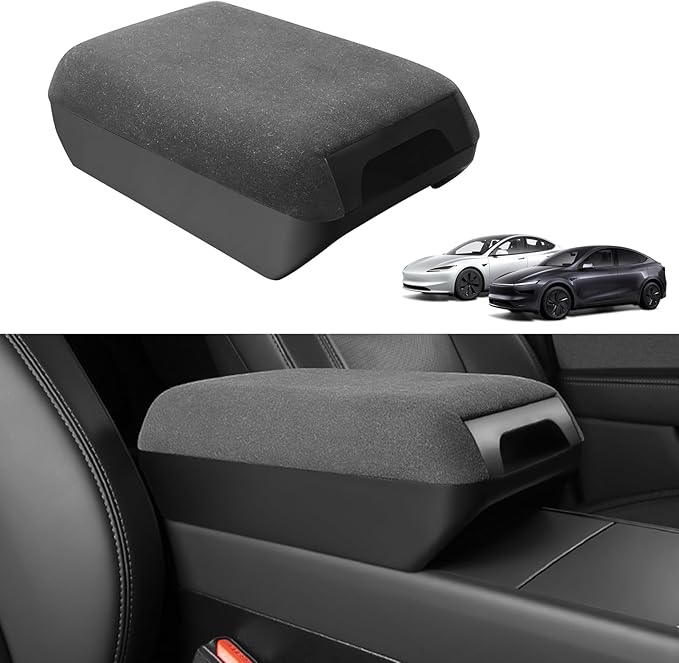 Center Console Armrest Cover for Tesla Model Y/3 Juniper/Highland 2026 2025 and Model Y L, Non-Slip Suede Arm Rest Storage Box Pad with Height Increase, Middle Console Covers Protector Mat