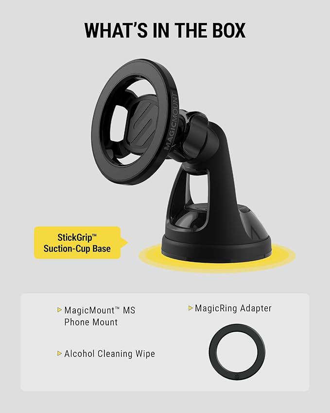 Scosche SMS2WD MagicMount MagSafe Suction Cup Phone Mount for Car Windshield/Dashboard Cell Phone Holder Compatible with Popsocket, Magnetic Stand Compatible with iPhone 17/16/15/14/13/12 & Android