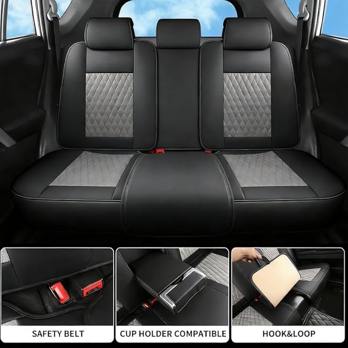 Car Seat Covers Full Set Custom Fit for Pontiac G6 2004-2010 - Premium Faux Leather with Lumbar Support | Breathable, Waterproof, Anti-Slip, Durable (Black&Gray,Full Set)
