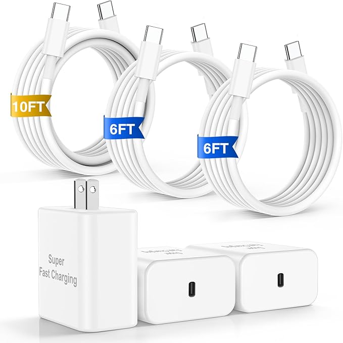 iPhone 17 16 Pro Max Charger Fast Charging, Super Fast USB C Chargers for iPhone 16 (6FT+6FT+10FT) Type C Chargers Cord with Fast Charger Block for iPhone 17/16/15 Series/iPad/ GalaxyS26/S25
