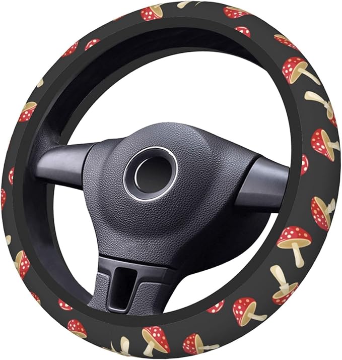 Cute Mushroom Steering Wheel Cover Women Men Elastic Stretch Soft Car Wheel Protector Universal Breathable No-Slip Car Accessories for Truck Van SUV Auto Fit 14-15 Inches