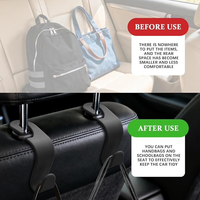 4PCS Car Seat Headrest Hooks, Purse Hook for Car, Auto Back Seat Organizer Storage Hanger Holder, Auto Accessories Multi-Use Portable Headrest Organizer Holder for Purse Handbag Coats (Black)
