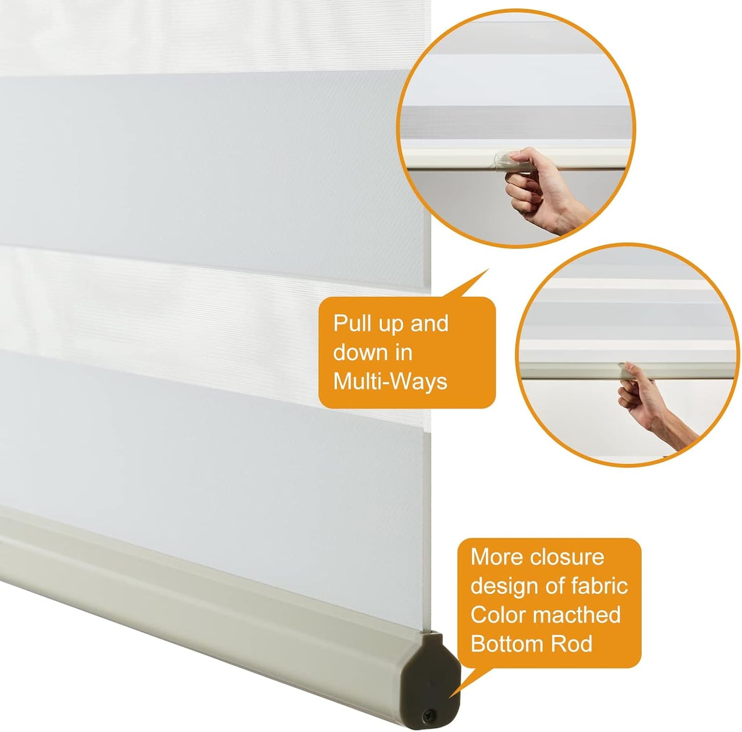 Persilux Cordless Zebra Blinds for Windows Free-Stop Roller Window Shades (39" W X 72" H, Cream) Dual Layer Light Control for Day and Night, Light Filtering Sheer Shades for Home, Easy to Install