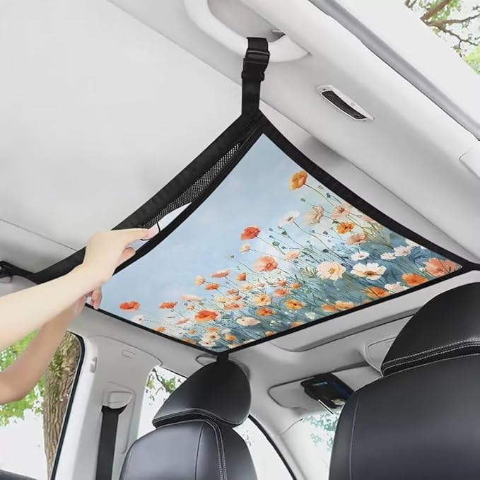 Orange Flower Car Roof Storage Bag Car Roof Seat Organizer Premium Car Seat Organizer One-Size-Fits Car Travel Accessories