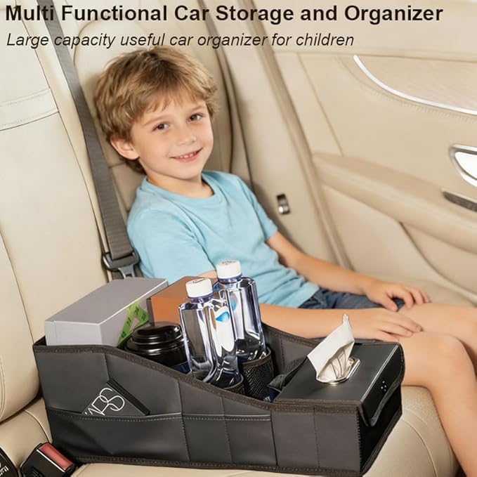GMQ Car Seat Organizer,Automotive Seat Organizer for Front and Back Seat or Floor, Car Caddy Organizer Pu Leather Multiple Organizers and Storage for Travel Kids (Black)