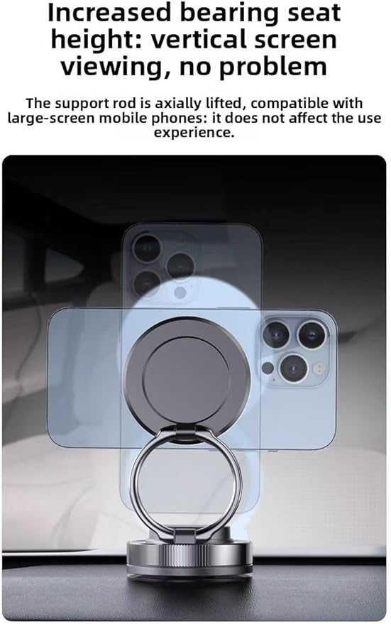 Upgraded adjustable vacuum magnetic car phone holder, strongest suction cup phone holder, 360° foldable car holder, suitable for cars/mirrors/smooth surface, compatible with iPhone and Android (black)
