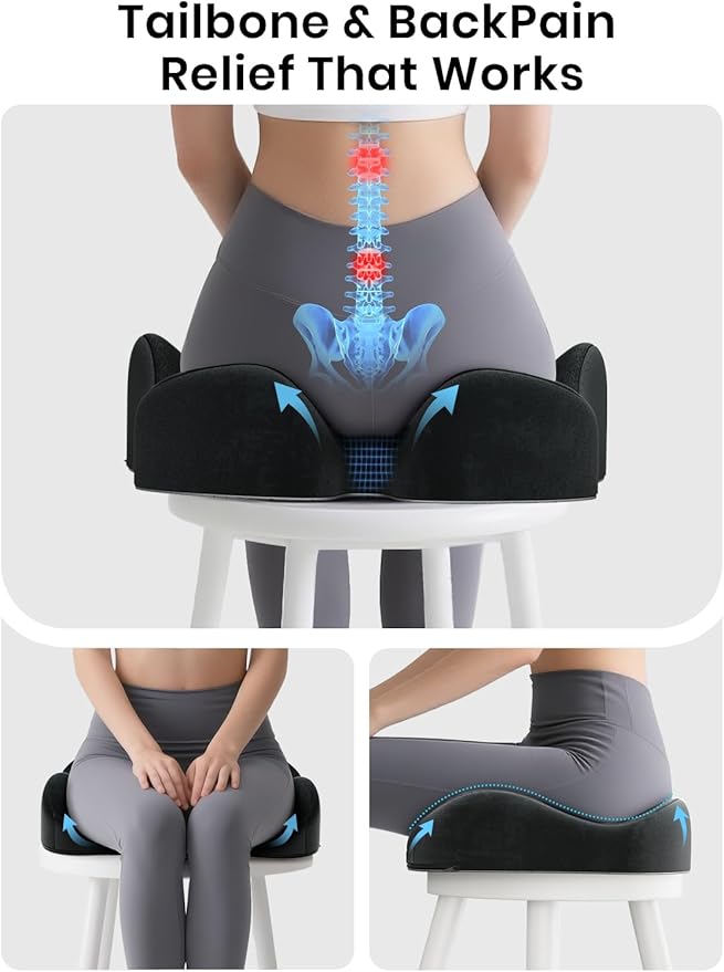 Benazcap Large Memory Foam Office Chair Cushion Seat Pad, Ergonomic Seat Cushion for Sciatica, Tailbone & Back Pain Relief, Car Seat Cushions for Driving