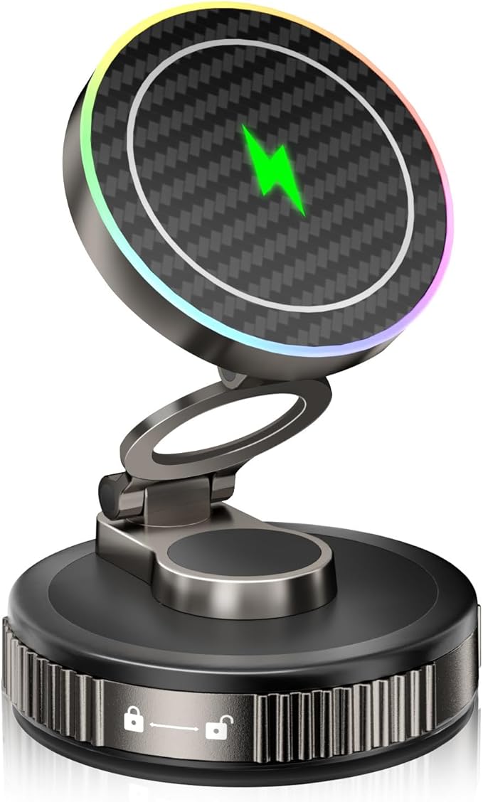 Vooii for Magsafe Car Mount Charger (15W Wireless Faster Charging) (130+LB Strongest Suction & 3000gf Magnetic) (360° Adjustable) Vacuum Car Phone Holder, Phone Holders for Your Car for iPhone 17-12