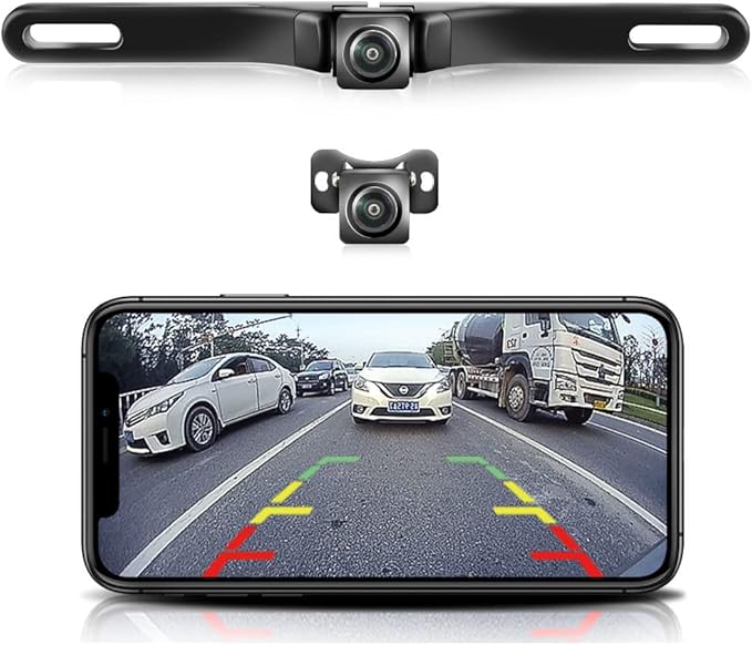 WiFi Car Backup Camera, GreenYi 5G 720P HD Car License Plate Rear/Front View Reverse Camera for iPhone iPad Android Smart Phones Tablets Which Support Double Band WiFi