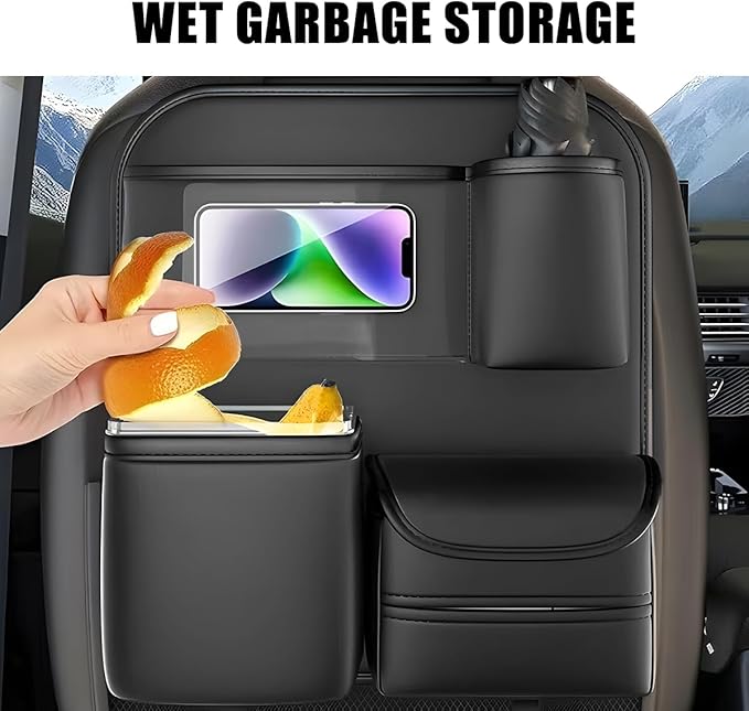 Car Backseat Organizer, 4 Storage Pockets Vehicle Back Seat Protector Kick Mat with Touch Screen Tablet Holder, Automotive Travel Storage Accessories, Universal for Truck SUV RV