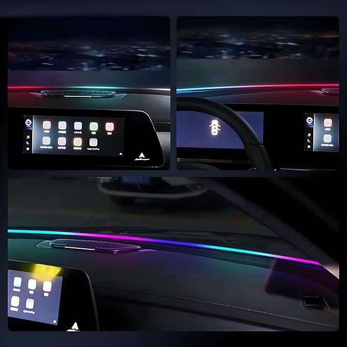 Interior Car LED Strip Lights with APP Control,RGB 210 Modes Neon Car Ambient Lighting,55in LED Strip Lights for Cars,Dynamic Chasing Music Sync Neon Car Ambient Lighting Kits