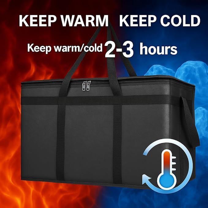 Bodaon Insulated Food Delivery Bag With Hard Bottom, XXXL Pizza Cooler Bags, Rideshare Delivery Bag, Grocery Shopping and Catering Thermal Cold/Hot Styrofoam Carrier for Travel/Car
