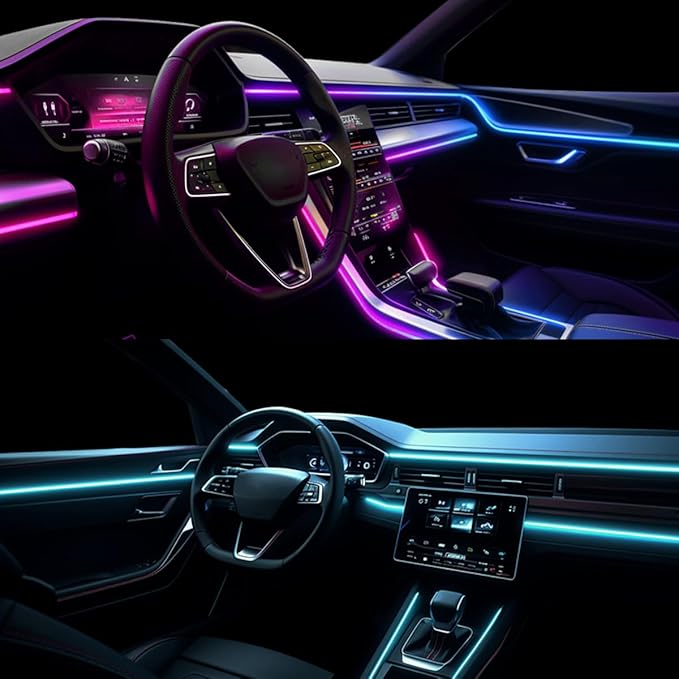 Dreamcolor Acrylic Interior Car LED Strip Lights, Car Ambient Lighting Kit with APP Control, Decorative Lights with Dynamic Chasing Sync to Music, RGB Neon Lighting (10 in 1)