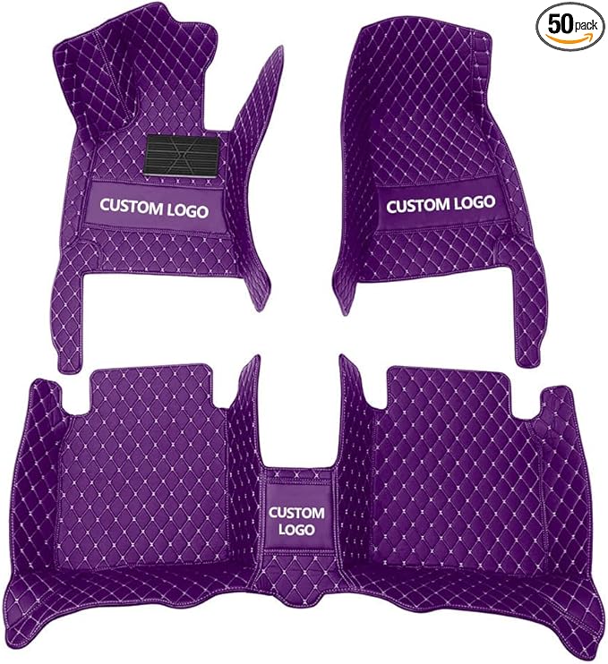 Custom Floor Mats for Cars，Luxury Full Coverage All Weather Car Floor Mats，Leather Car Mat Set ， Floor Mats for 99% of Cars, Trucks & SUVs (Purple)